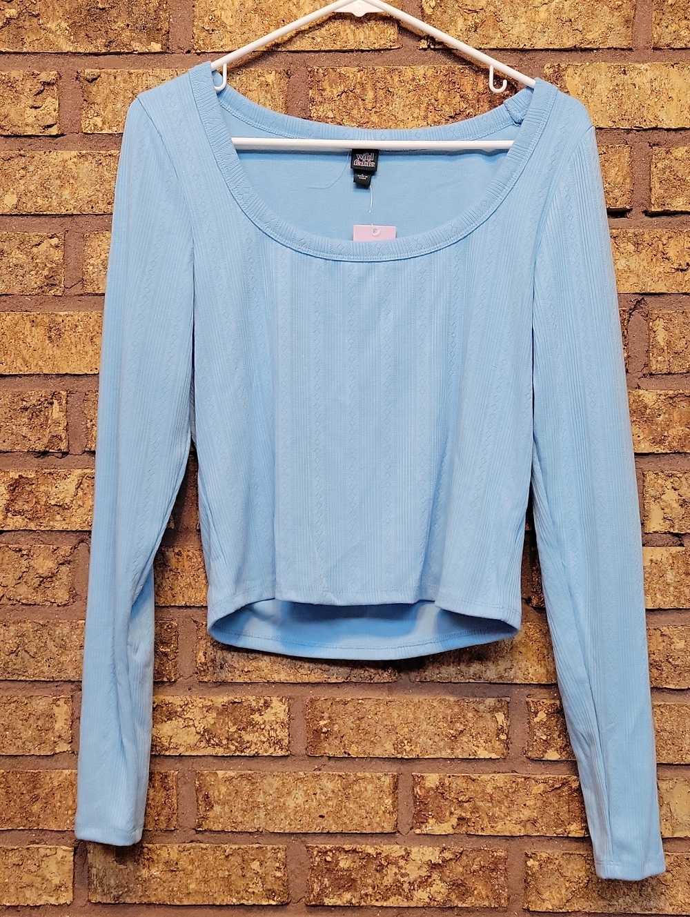 wild fable Scoop Neck Long Sleeve Boxy Top Blue Size Large Stretch